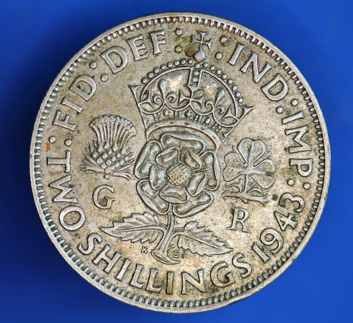 GENUINE British Coin -  1943 George VI florin/ two shillings, 50% silver  [02/26 34503]