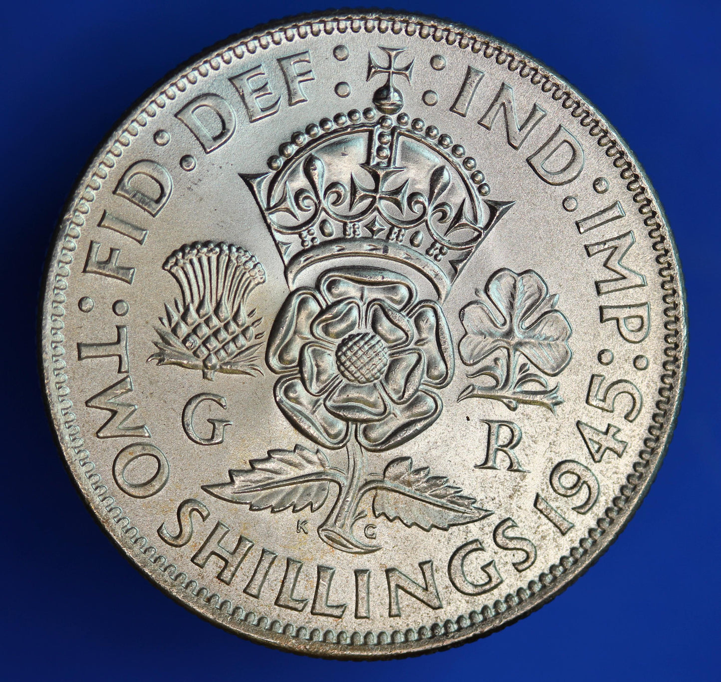 GENUINE British Coin -  1945 George VI florin/ two shillings, 50% silver  [02/26 34518]