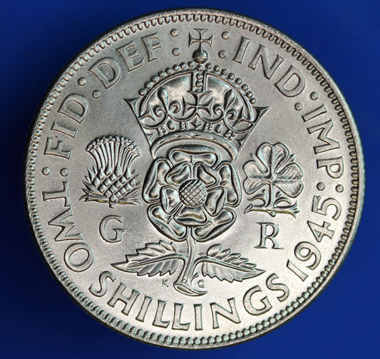 GENUINE British Coin -  1945 George VI florin/ two shillings, 50% silver  [02/26 34519]
