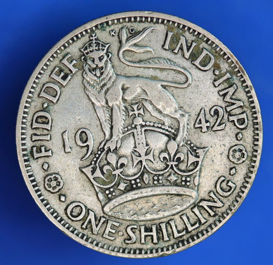 GENUINE British Coin -  1942 George VI One Shilling, 50% silver coin  [02/26 34510]