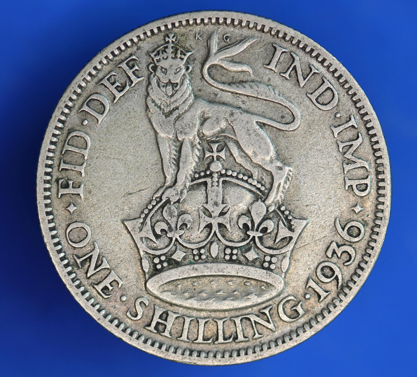 GENUINE British Coin -  1936 George V One Shilling, 50% silver coin  [02/26 34512]