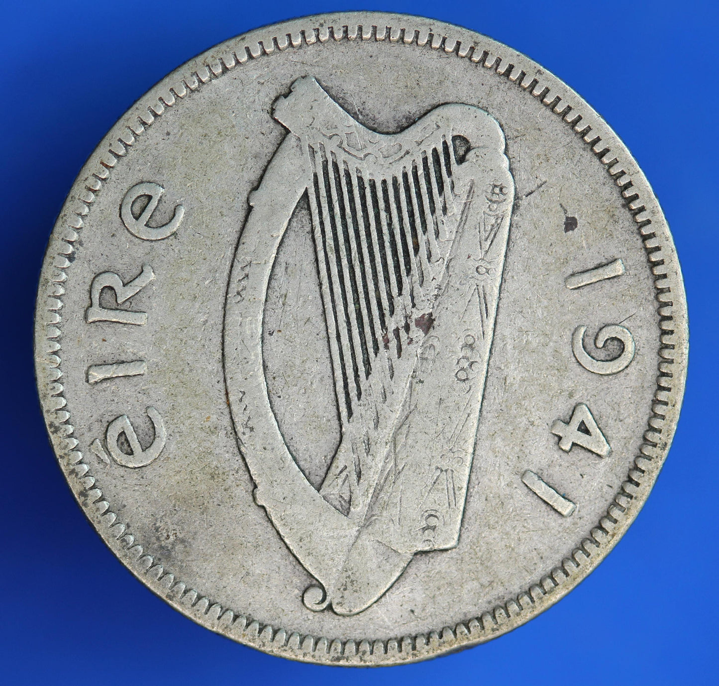 GENUINE 1941 Irish shilling Ireland EIRE coin, 75% silver, Bull Coin [02/26 34525]