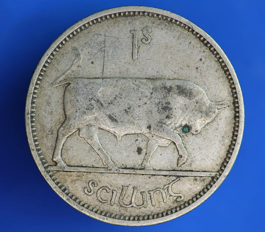 GENUINE 1939 Irish shilling Ireland EIRE coin, 75% silver, Bull Coin [02/26 34530]