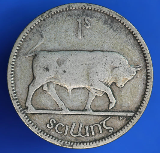 GENUINE 1931 Irish shilling Ireland EIRE coin, 75% silver, Bull Coin [02/26 34531]