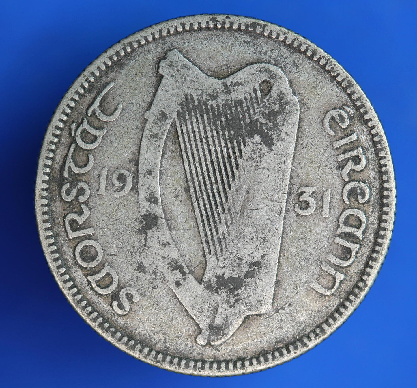 GENUINE 1931 Irish shilling Ireland EIRE coin, 75% silver, Bull Coin [02/26 34531]