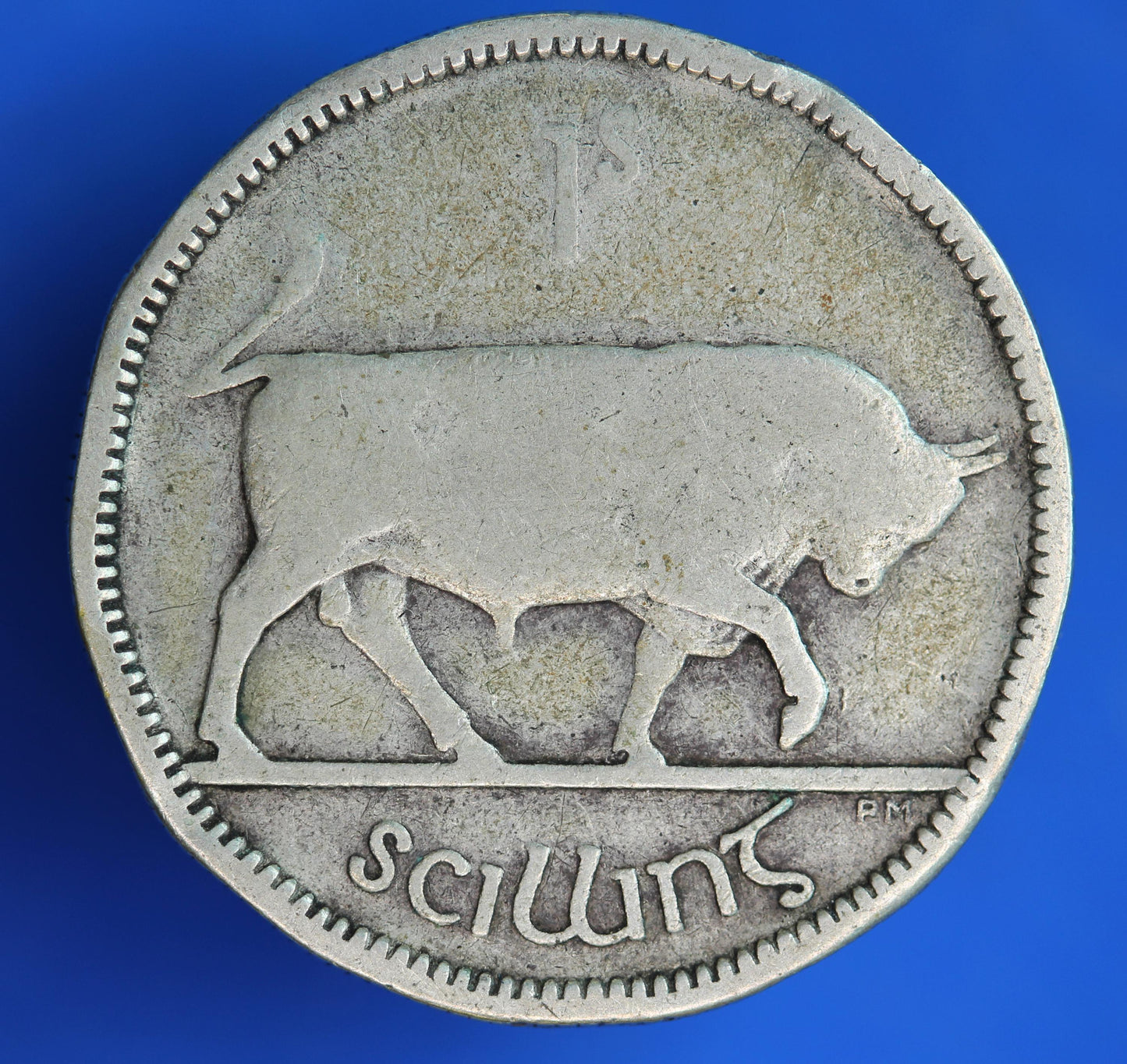 GENUINE 1937 Irish shilling Ireland EIRE coin, 75% silver, Bull Coin [02/26 34534]
