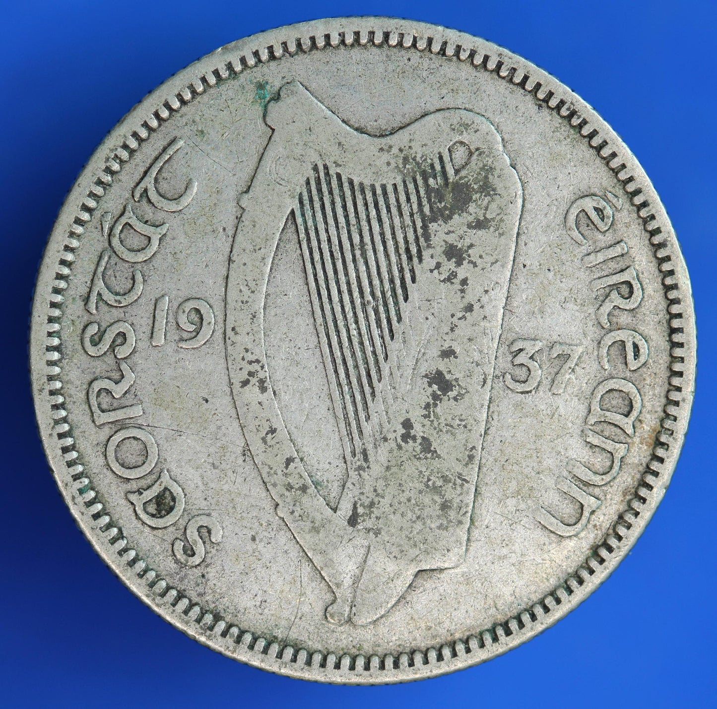 GENUINE 1937 Irish shilling Ireland EIRE coin, 75% silver, Bull Coin [02/26 34535]