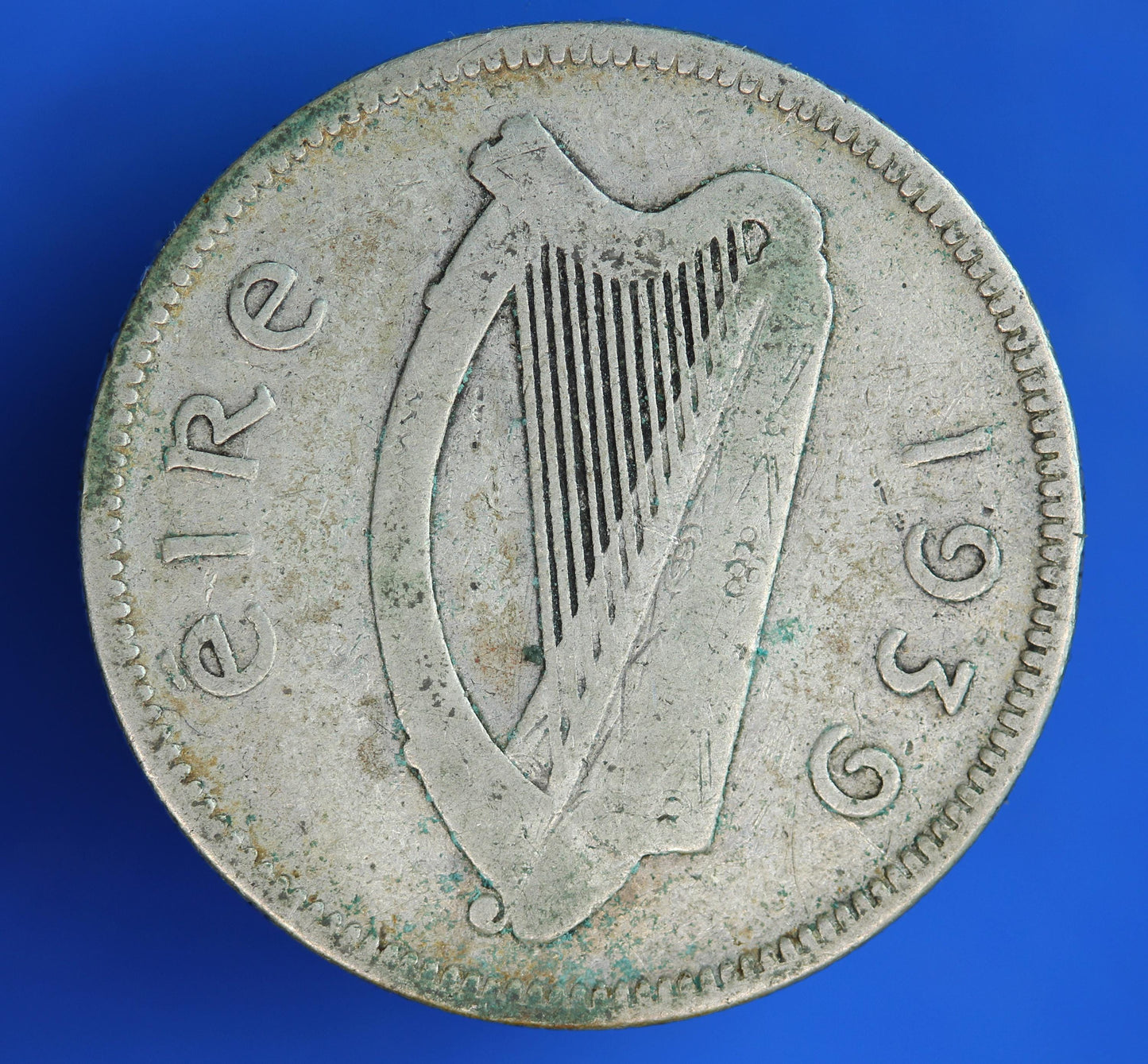 GENUINE 1939 Irish shilling Ireland EIRE coin, 75% silver, Bull Coin [02/26 34541]