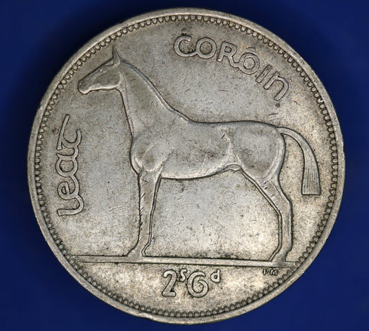 GENUINE 1939 Irish Half Crown 2/6 Ireland EIRE coin, 75% silver, Hunter Horse [02/26 34282]