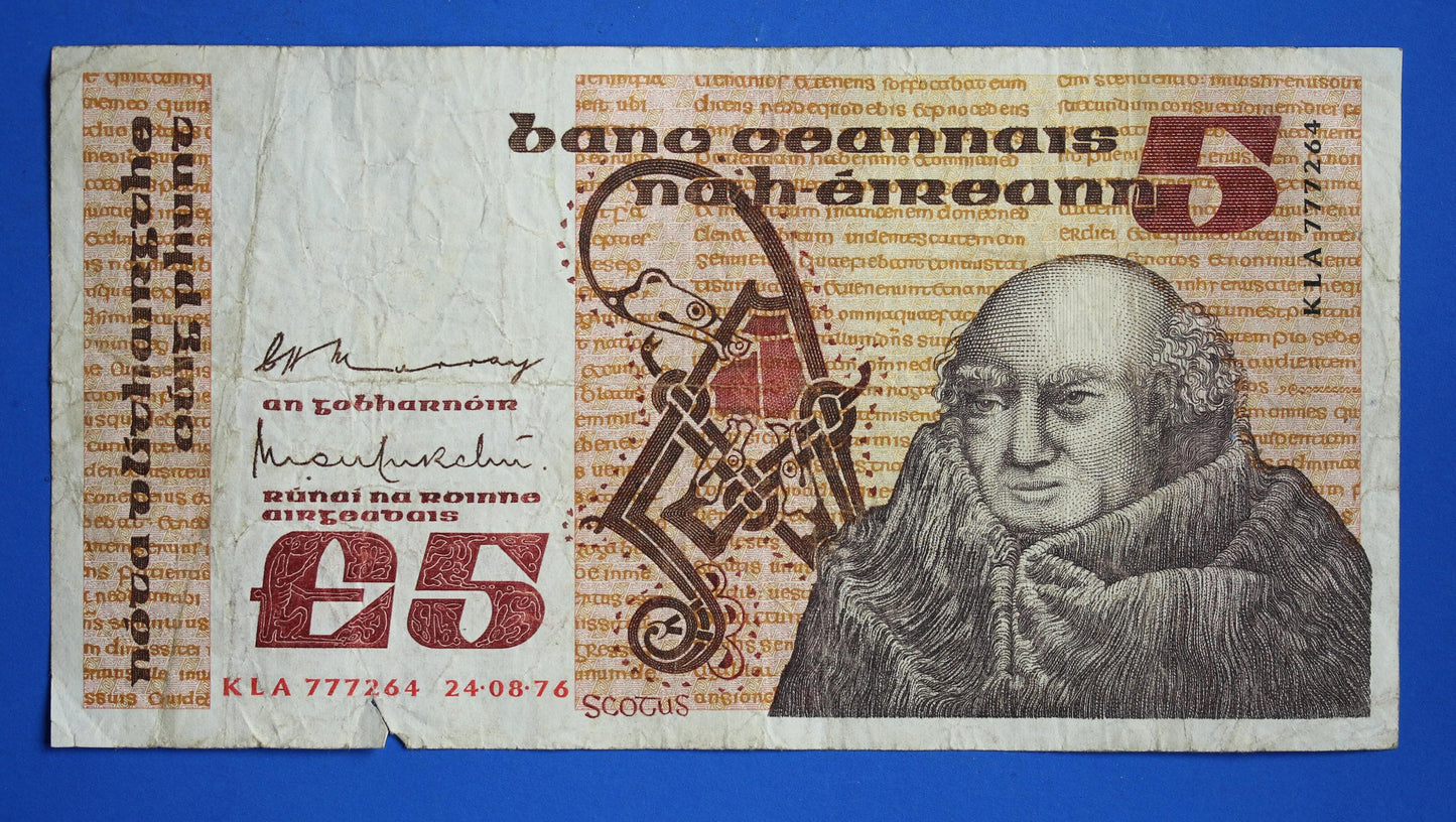 1976 Central Bank of Ireland, Five Pound, Five Punt Irish EIRE banknote [02/26 34409]