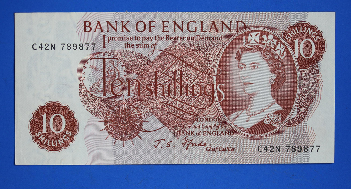 1967 Bank of England  10 shillings Fforde Prefix "C42N" banknote, Elizabeth II            [02/26 34557]