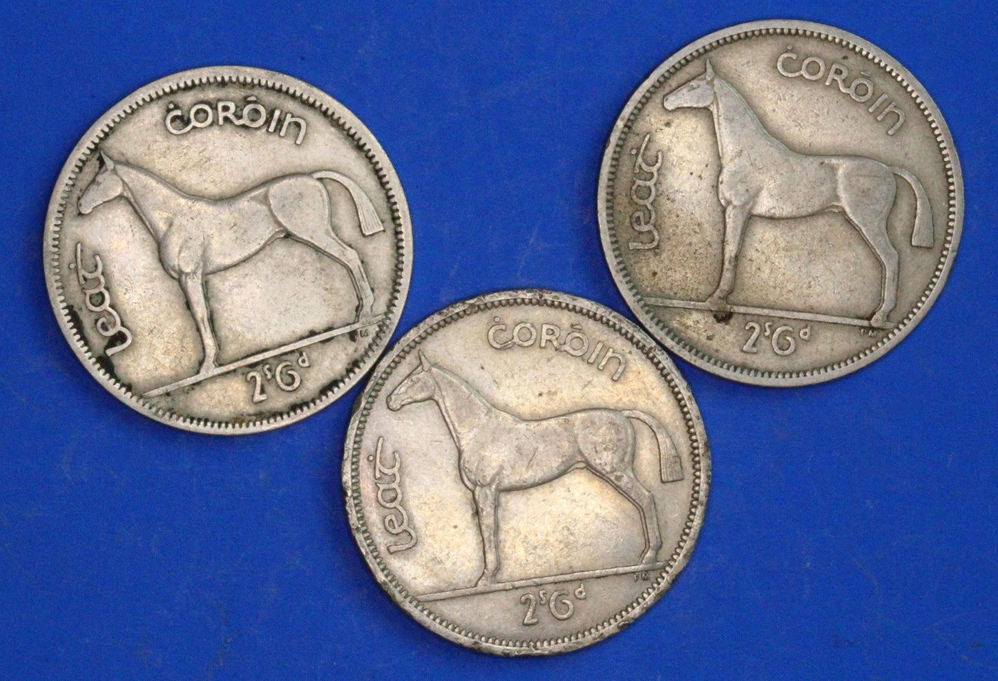GENUINE 3 Irish Half Crowns 2/6 Ireland EIRE coins, Irish Hunter, various dates [02/26 34589]