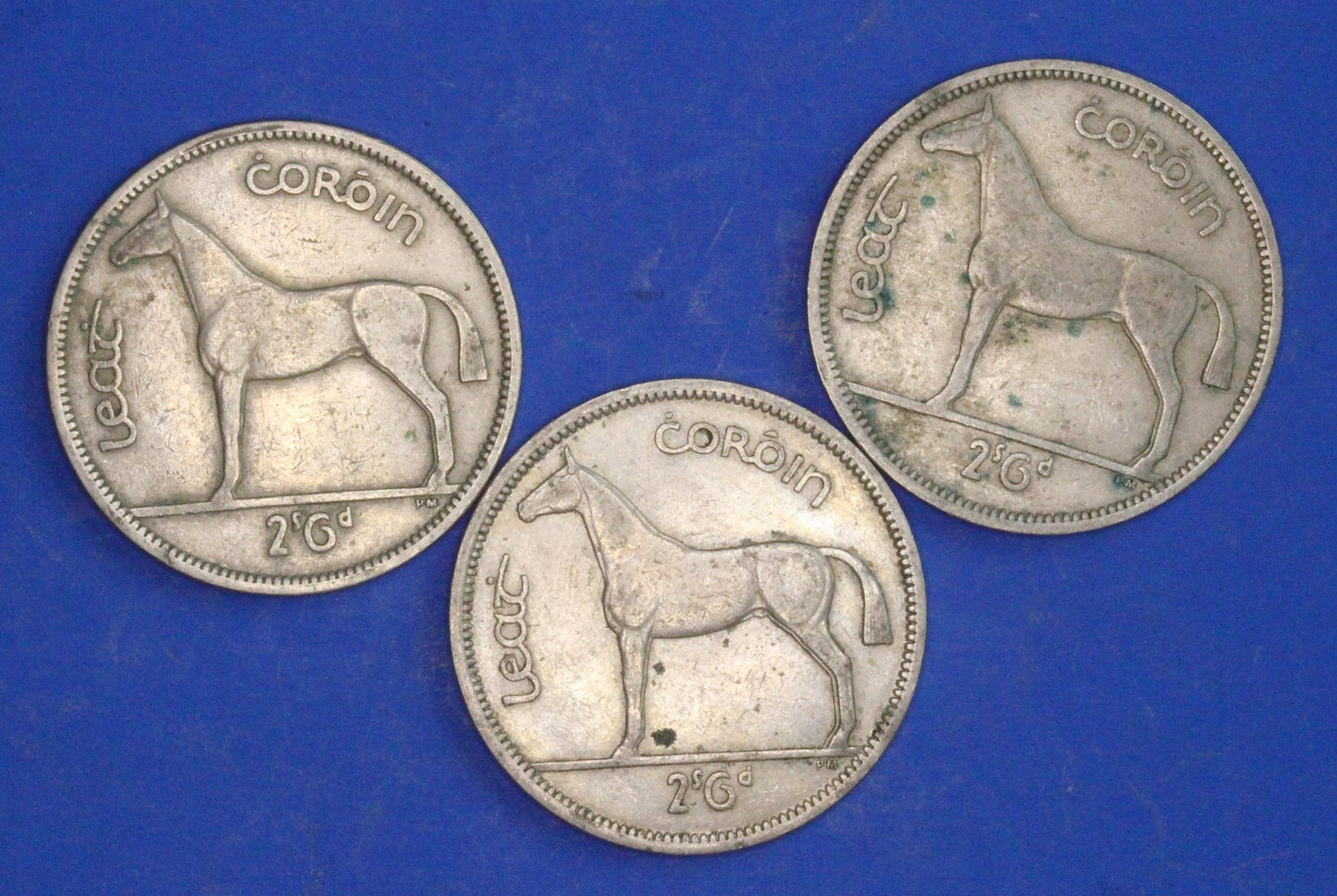GENUINE 3 Irish Half Crowns 2/6 Ireland EIRE coins, Irish Hunter, various dates [02/26 34595]
