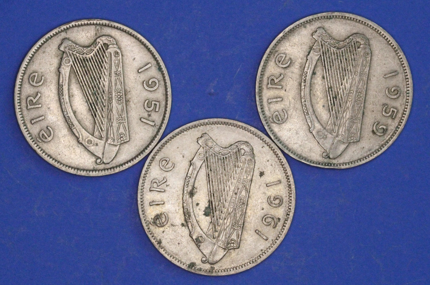 GENUINE 3 Irish Half Crowns 2/6 Ireland EIRE coins, Irish Hunter, various dates [02/26 34595]
