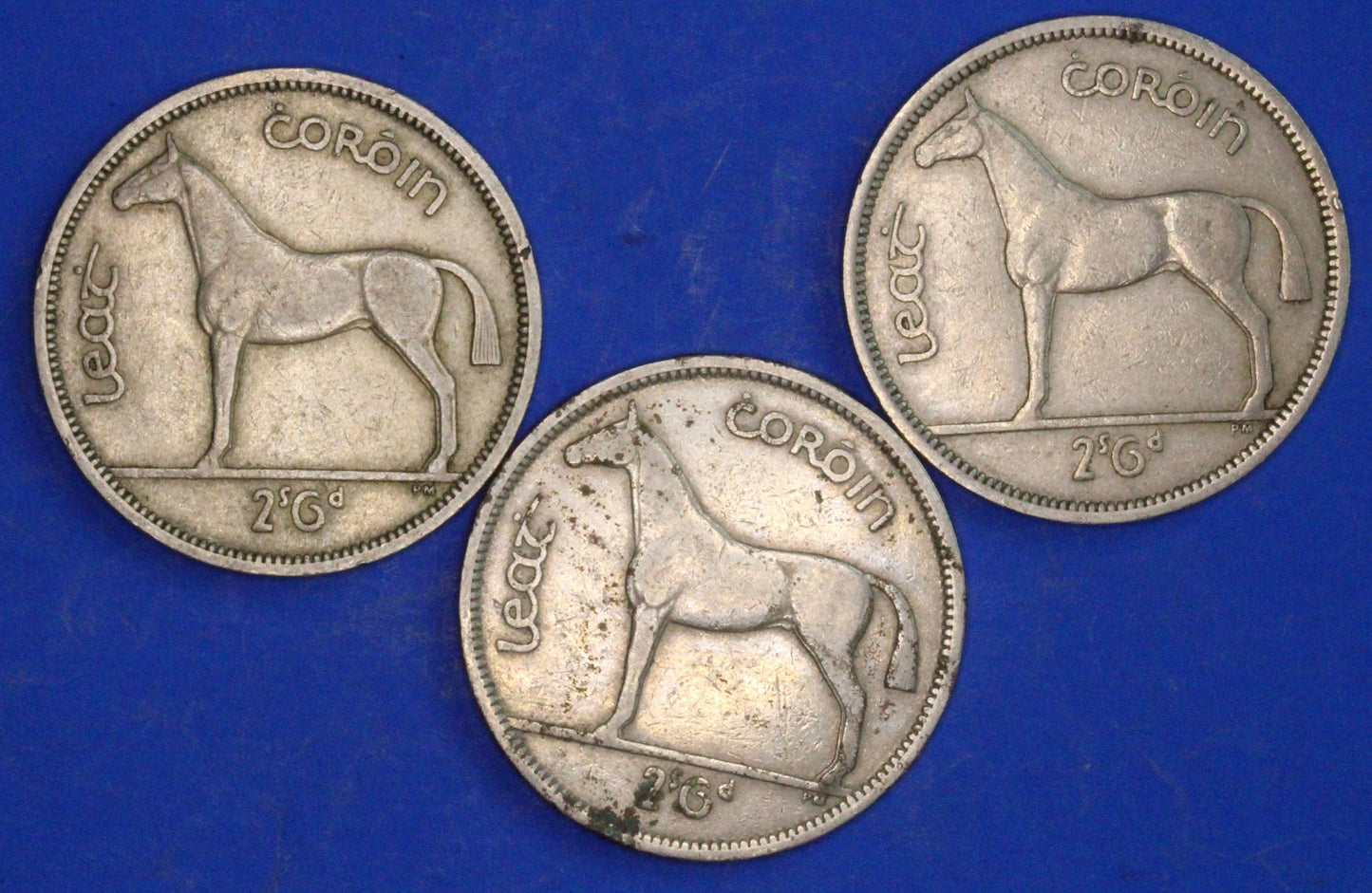 GENUINE 3 Irish Half Crowns 2/6 Ireland EIRE coins, Irish Hunter, various dates [02/26 34596]