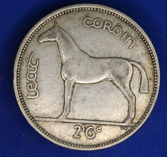 GENUINE 1939 Irish Half Crown 2/6 Ireland EIRE coin, 75% silver, Hunter Horse [02/26 34601]