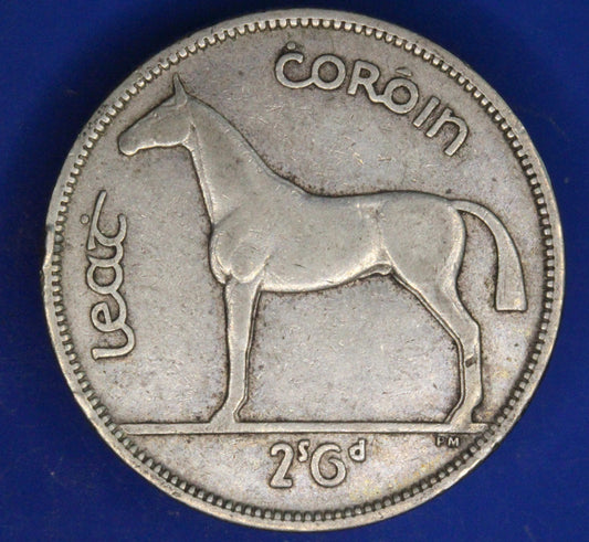 GENUINE 1939 Irish Half Crown 2/6 Ireland EIRE coin, 75% silver, Hunter Horse [02/26 34602]