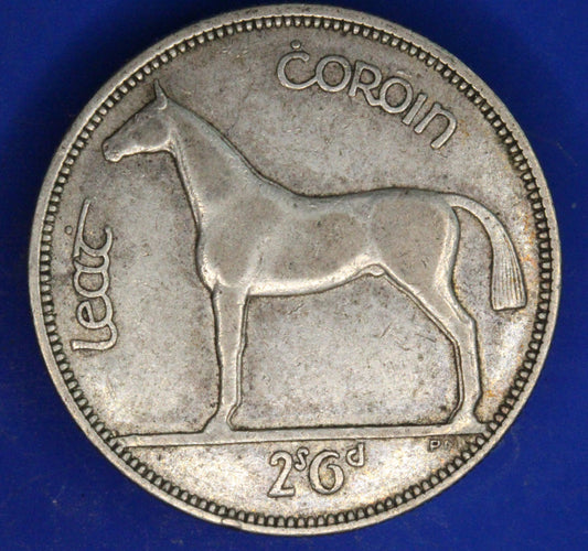 GENUINE 1930 Irish Half Crown 2/6 Ireland EIRE coin, 75% silver, Hunter Horse [02/26 34603]