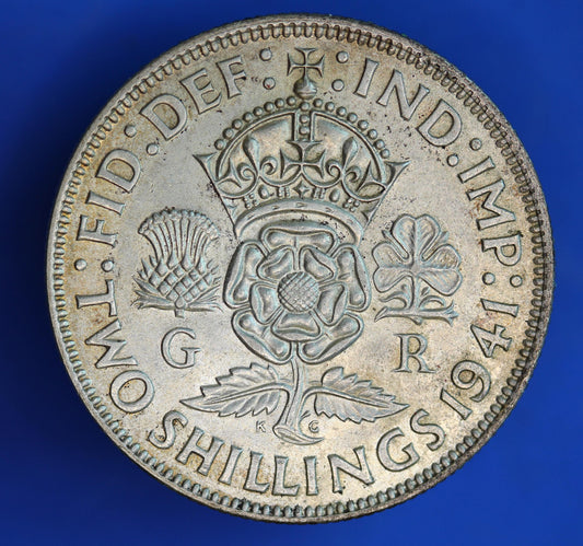 GENUINE British Coin -  1941 George VI florin/ two shillings, 50% silver  [02/26 34501]