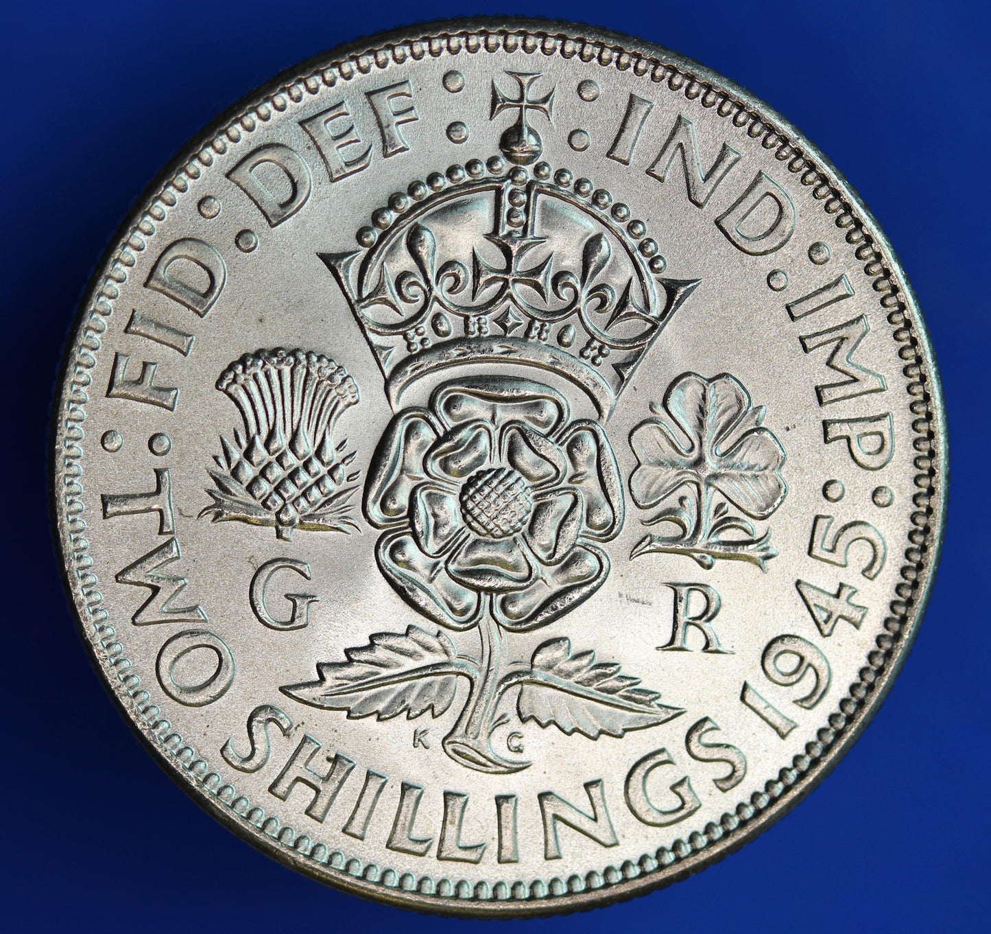 GENUINE British Coin -  1945 George VI florin/ two shillings, 50% silver  [02/26 34516]