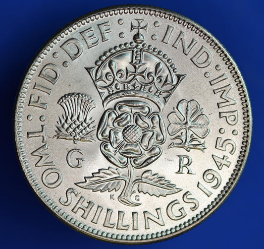 GENUINE British Coin -  1945 George VI florin/ two shillings, 50% silver  [02/26 34516]