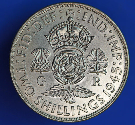 GENUINE British Coin -  1945 George VI florin/ two shillings, 50% silver  [02/26 34517]