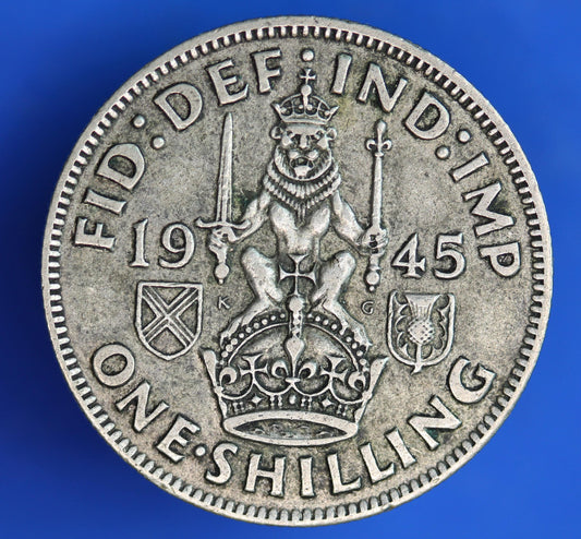 GENUINE British Coin -  1945 George VI Scottish One Shilling, 50% silver coin  [02/26 34507]