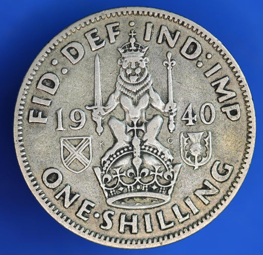 GENUINE British Coin -  1940 George VI Scottish One Shilling, 50% silver coin  [02/26 34511]