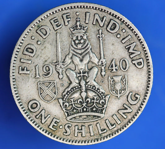 GENUINE British Coin -  1940 George VI Scottish One Shilling, 50% silver coin  [02/26 34513]