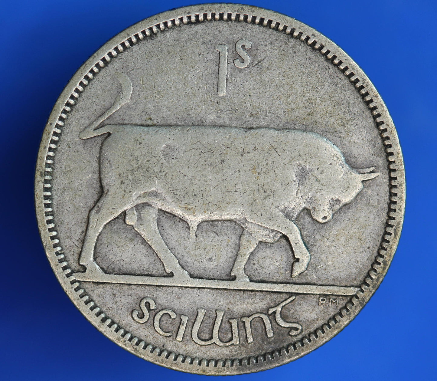 GENUINE 1941 Irish shilling Ireland EIRE coin, 75% silver, Bull Coin [02/26 34525]