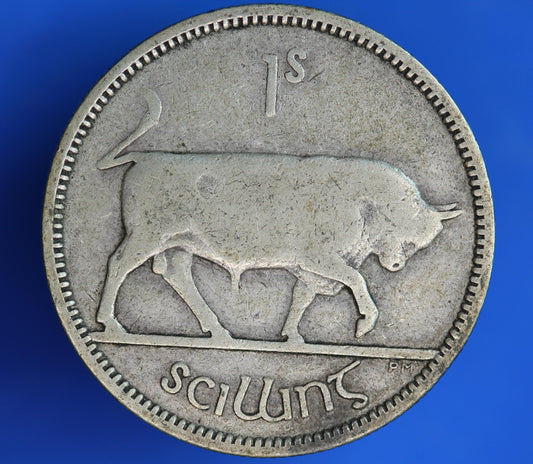 GENUINE 1941 Irish shilling Ireland EIRE coin, 75% silver, Bull Coin [02/26 34525]