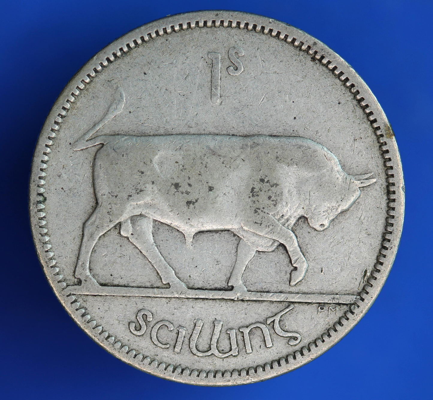 GENUINE 1939 Irish shilling Ireland EIRE coin, 75% silver, Bull Coin [02/26 34527]