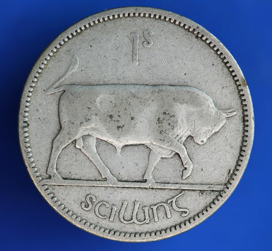GENUINE 1939 Irish shilling Ireland EIRE coin, 75% silver, Bull Coin [02/26 34527]