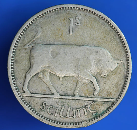GENUINE 1930 Irish shilling Ireland EIRE coin, 75% silver, Bull Coin [02/26 34529]