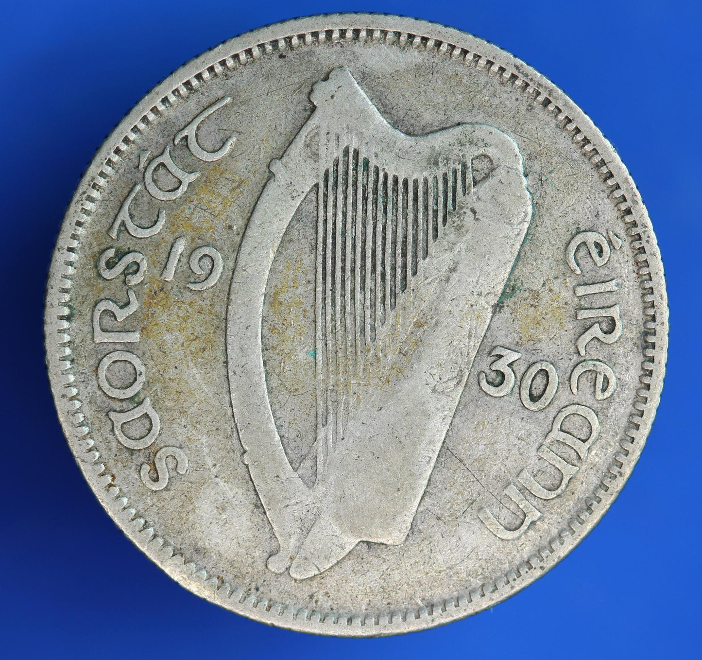 GENUINE 1930 Irish shilling Ireland EIRE coin, 75% silver, Bull Coin [02/26 34529]