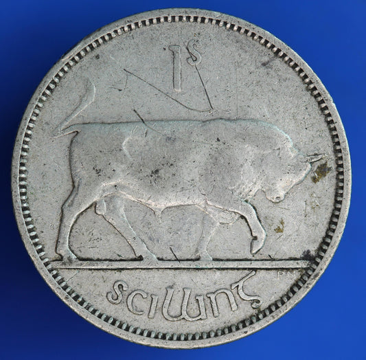 GENUINE 1940 Irish shilling Ireland EIRE coin, 75% silver, Bull Coin [02/26 34532]
