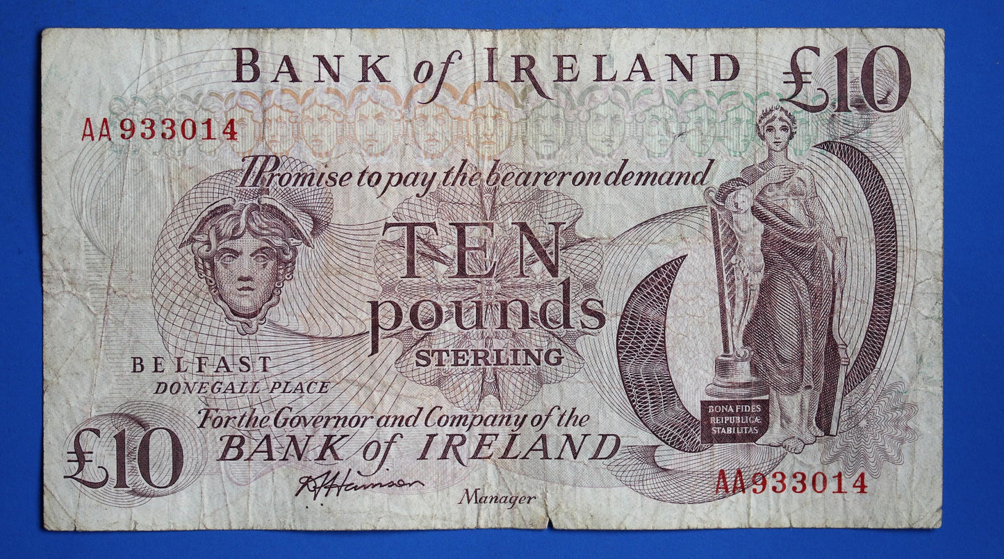 1984 Bank of Ireland Ten Pound Banknote, Northern Ireland, Harrison "AA"  [02/26 34398]