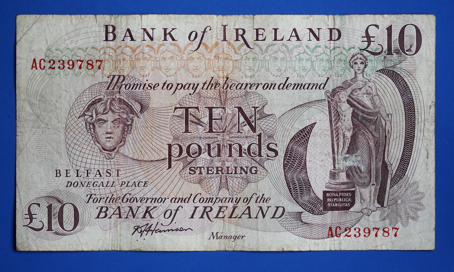 1984 Bank of Ireland Ten Pound Banknote, Northern Ireland, Harrison "AC"  [02/26 34399]