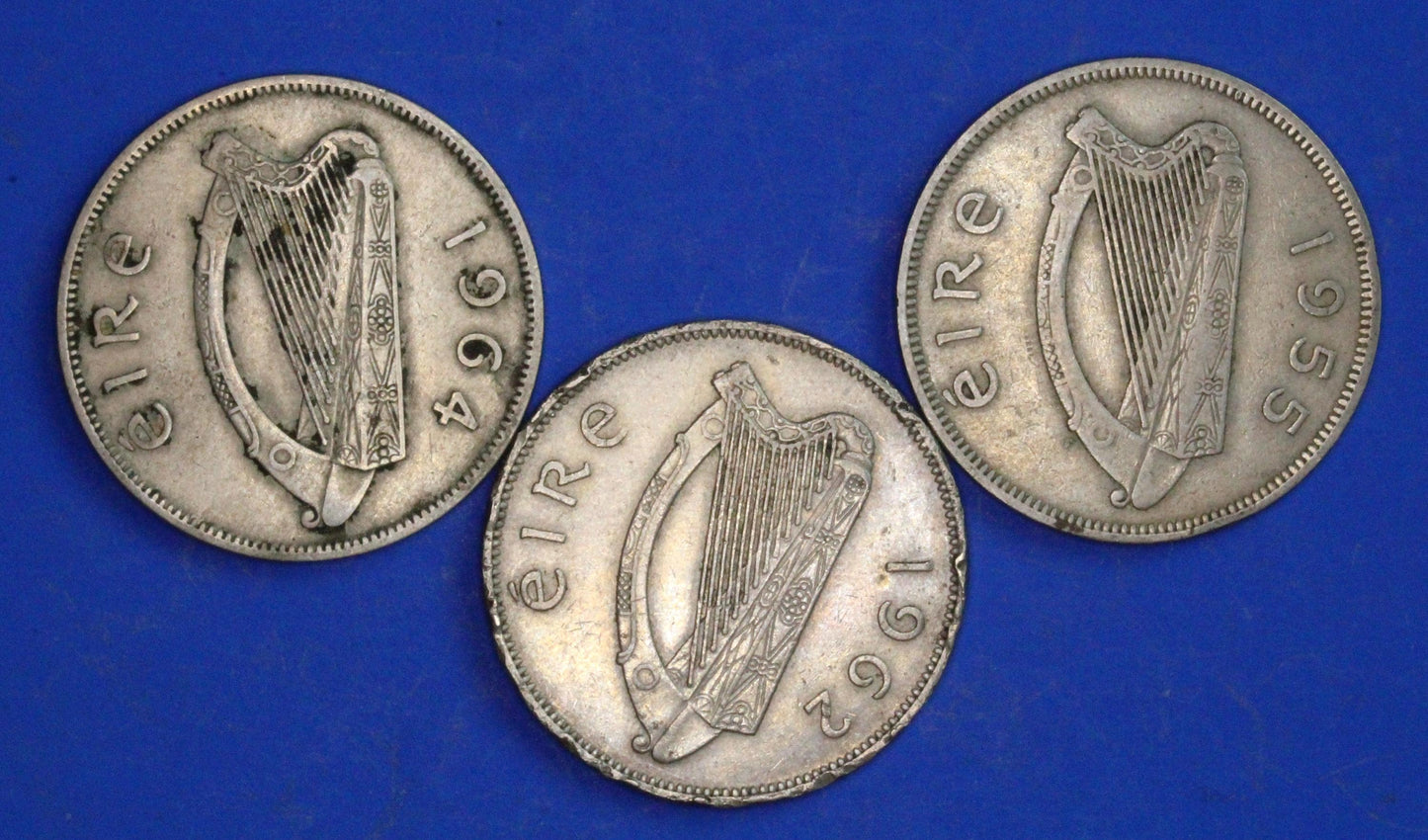 GENUINE 3 Irish Half Crowns 2/6 Ireland EIRE coins, Irish Hunter, various dates [02/26 34589]