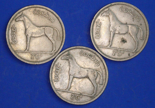 GENUINE 3 Irish Half Crowns 2/6 Ireland EIRE coins, Irish Hunter, various dates [02/26 34591]