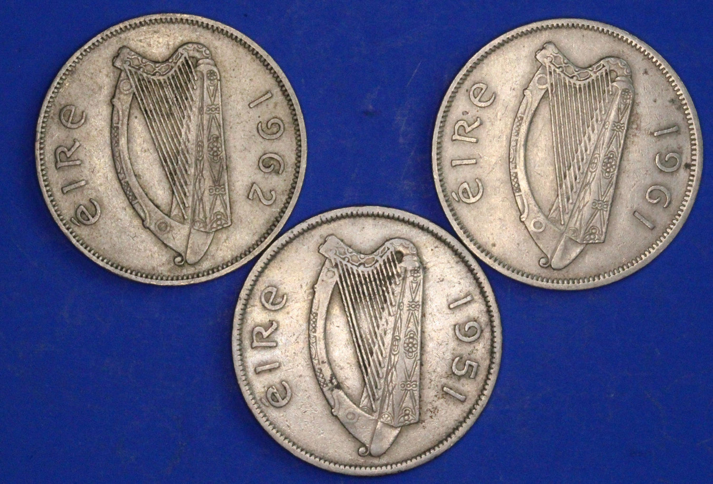 GENUINE 3 Irish Half Crowns 2/6 Ireland EIRE coins, Irish Hunter, various dates [02/26 34596]