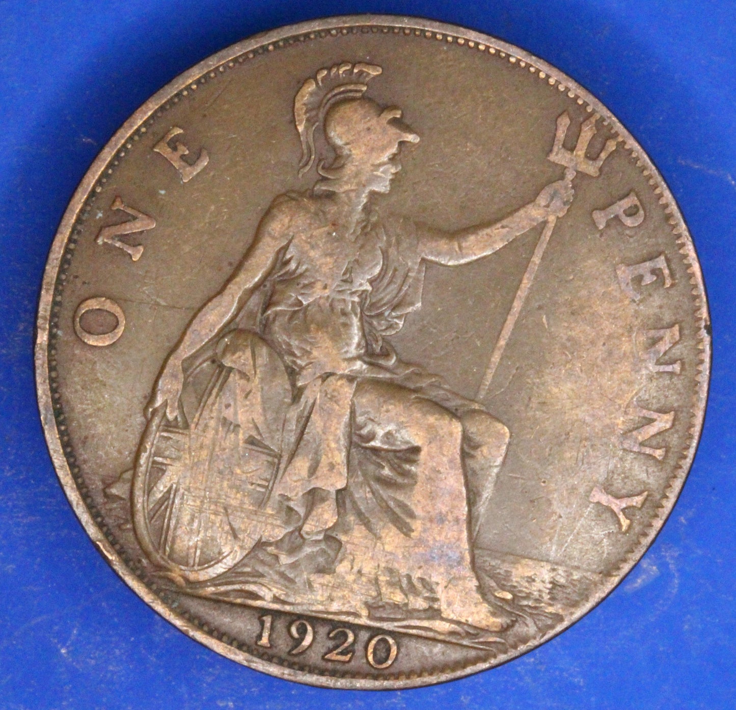 GENUINE British Coin -  1920 George V penny 1d  [02/26 34597]