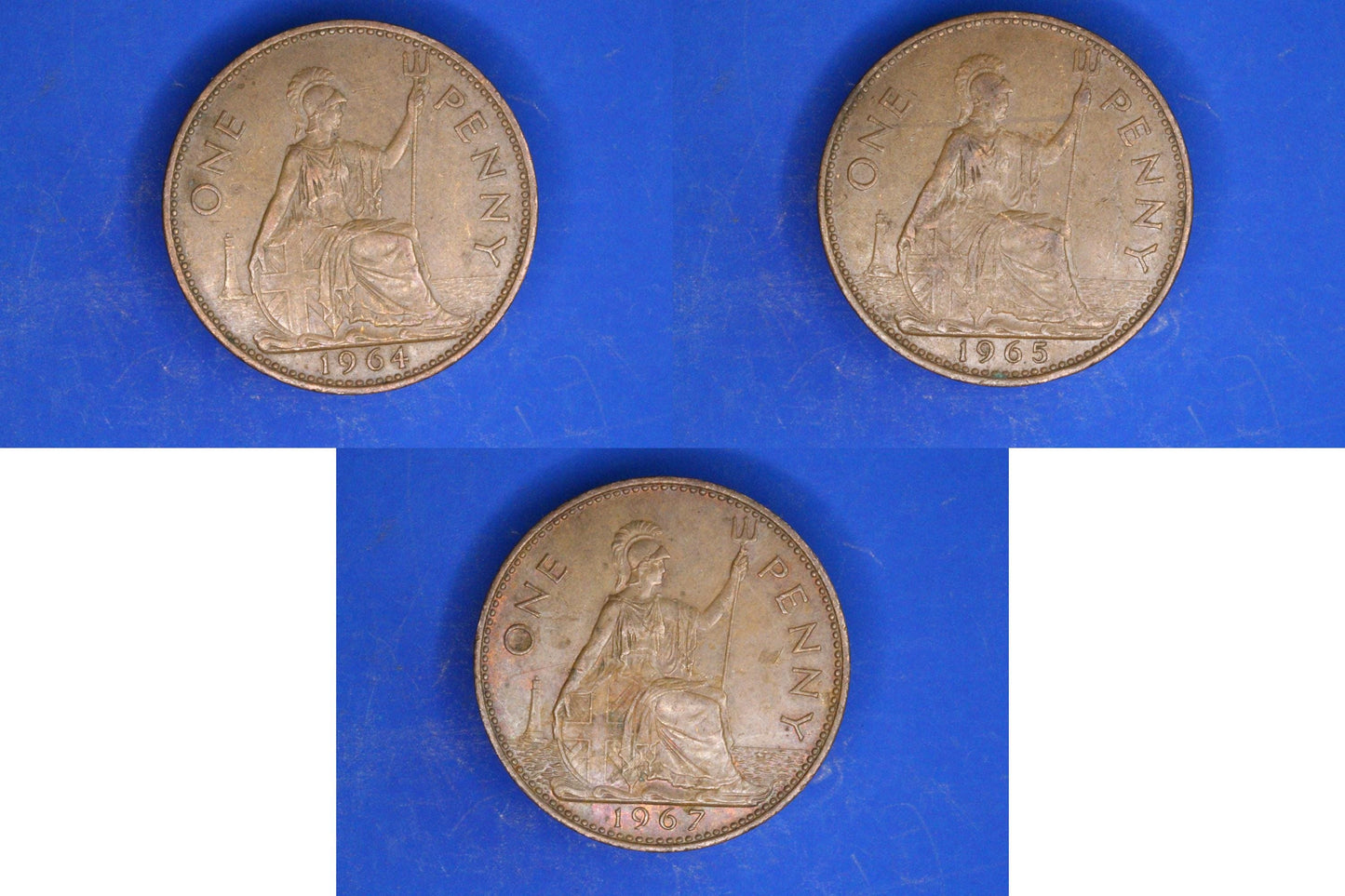GENUINE British Coins -  1964 1965 1967 Elizabeth II pennies                [02/26 34599]