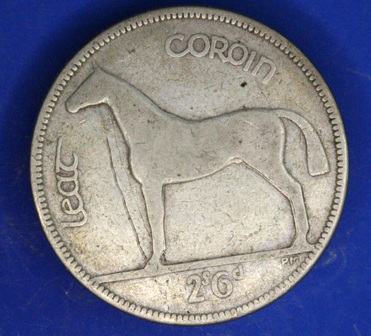 GENUINE 1933 Irish Half Crown 2/6 Ireland EIRE coin, 75% silver, Hunter Horse [02/26 34604]