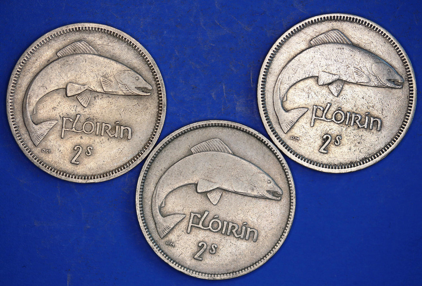 GENUINE 3 Irish florins /two shillings Ireland EIRE coins, Salmon, various dates [03/26 34789]