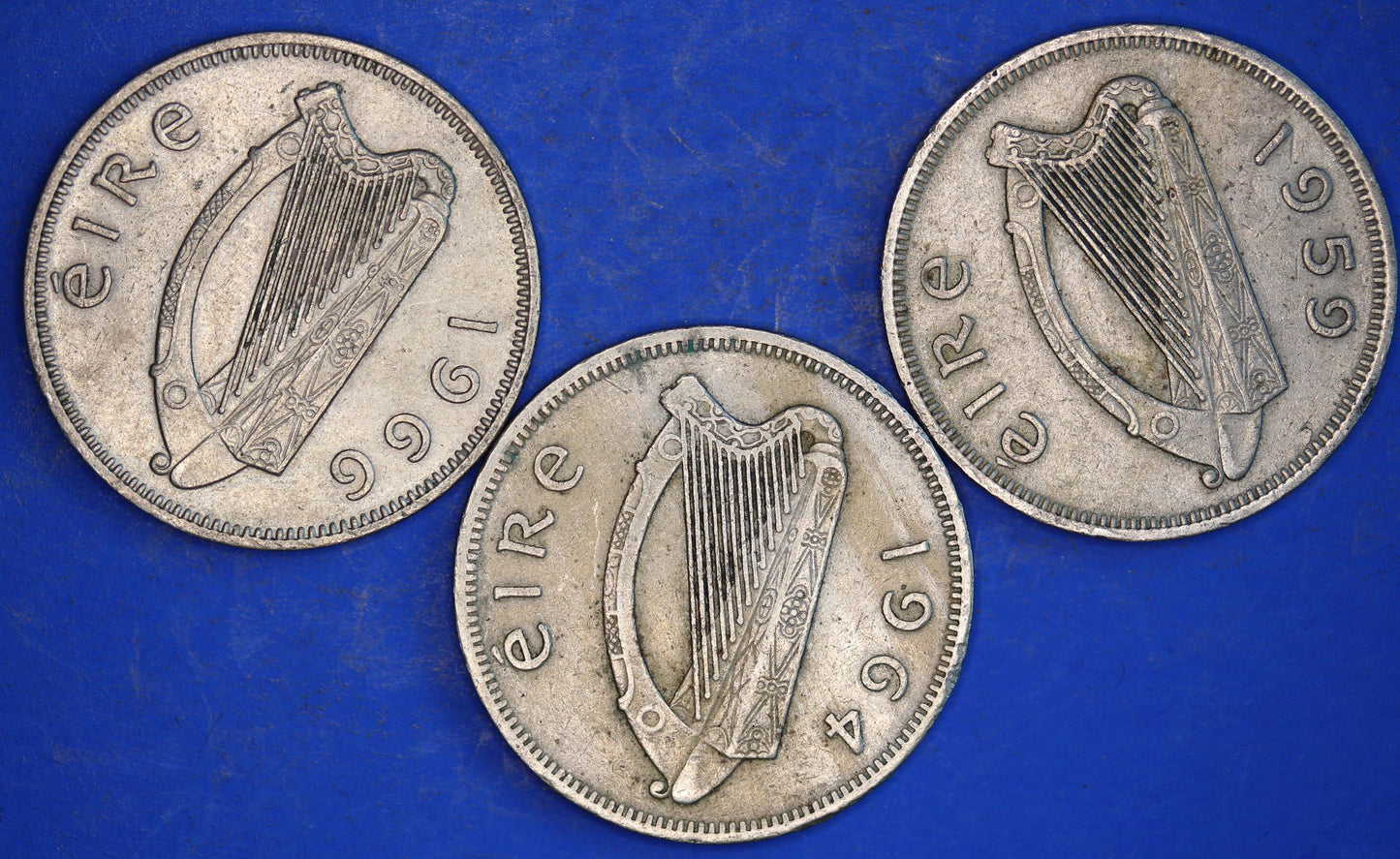 GENUINE 3 Irish florins /two shillings Ireland EIRE coins, Salmon, various dates [03/26 34792]
