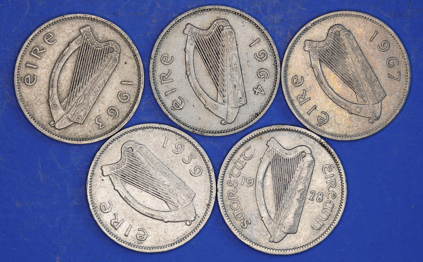 GENUINE 5 Irish Sixpences 6d Ireland EIRE Irish Wolfhound coins, various dates [03/26 34795]