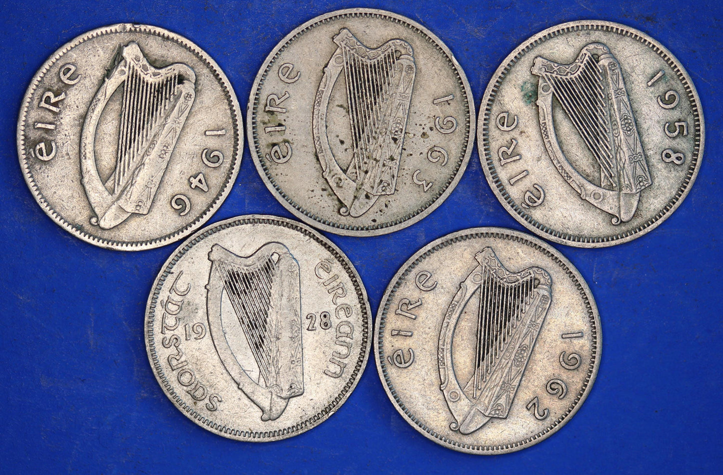 GENUINE 5 Irish Sixpences 6d Ireland EIRE Irish Wolfhound coins, various dates [03/26 34796]