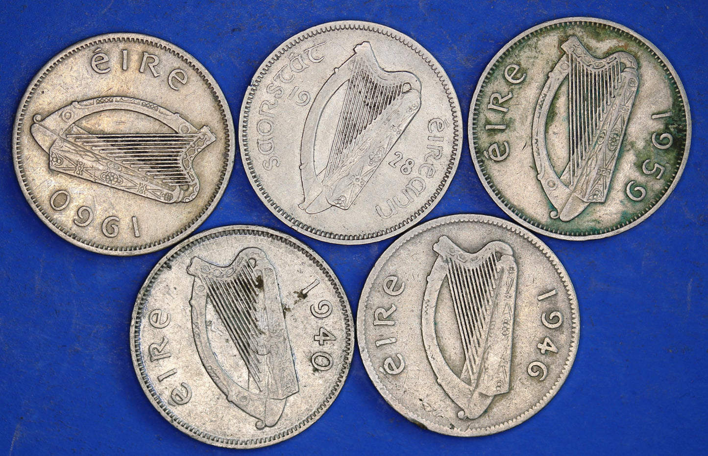 GENUINE 5 Irish Sixpences 6d Ireland EIRE Irish Wolfhound coins, various dates [03/26 34800]