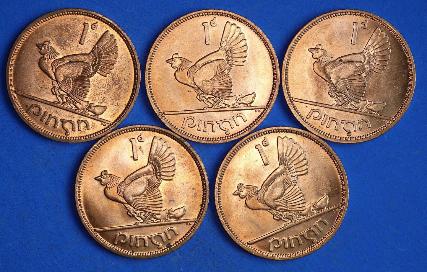 GENUINE Collection Irish Penny Pennies 1d EIRE Ireland coins, Hen with Chicks, All 1968, aUNC [03/26 34808]